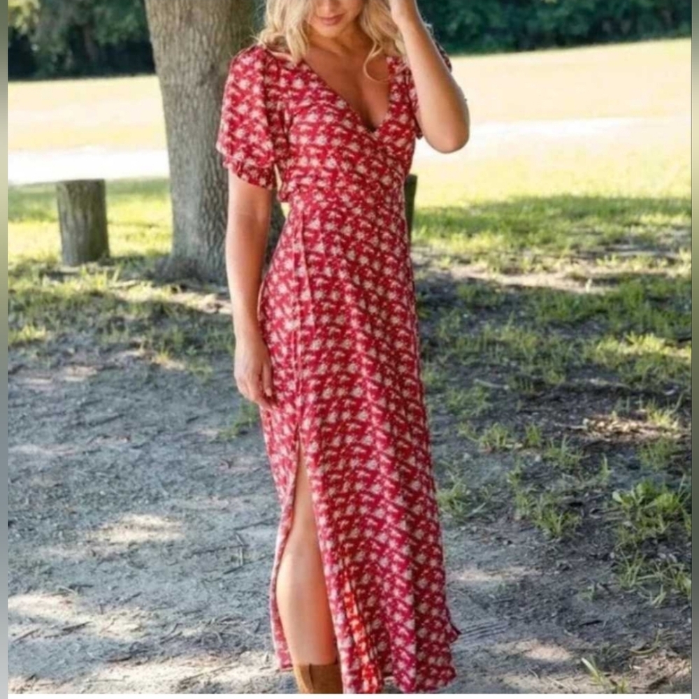 NATURAL LIFE Red Floral Maxi Dress